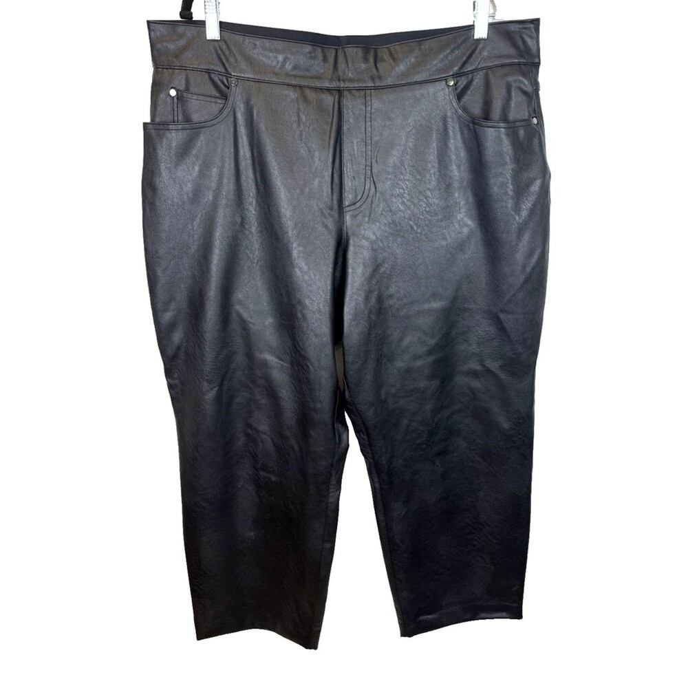 Spanx 2X Faux Leather Wide Leg Cropped Pants 20528Q Black Pull On 41 Waist